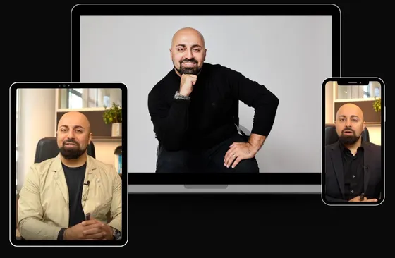 Ali Mahlodji in der Videoserie „The Mindful Leader“ auf Laptop, Tablet und Smartphone